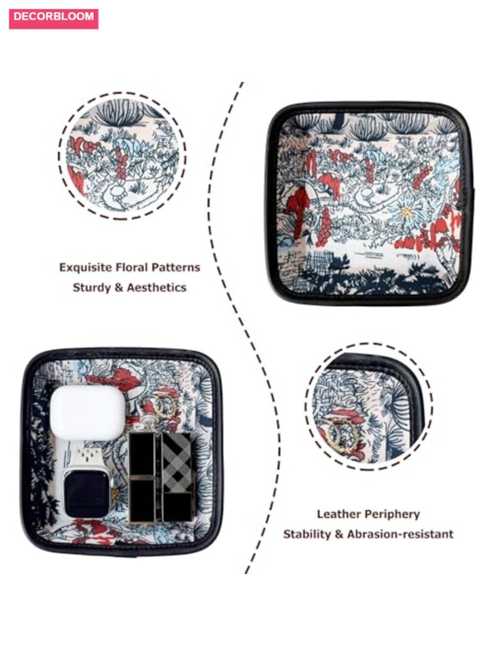 Decorative Catchall Tray with Jewelry Cleaning Cloth, Resin and Canvas, Leather - Picture 3 of 6